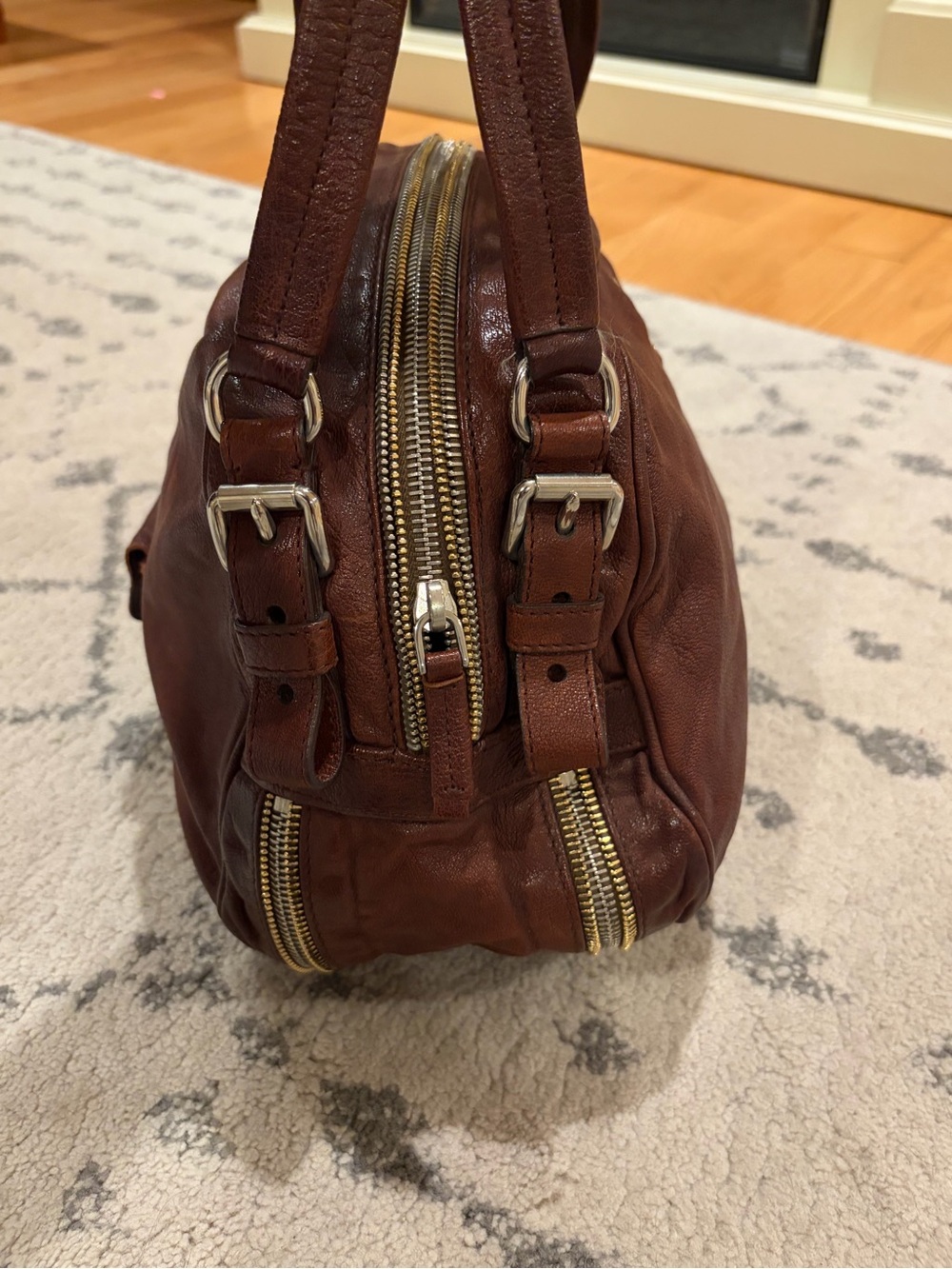 Prada Brown Leather Double-Handle Shoulder Bag - Picture 3 of 6
